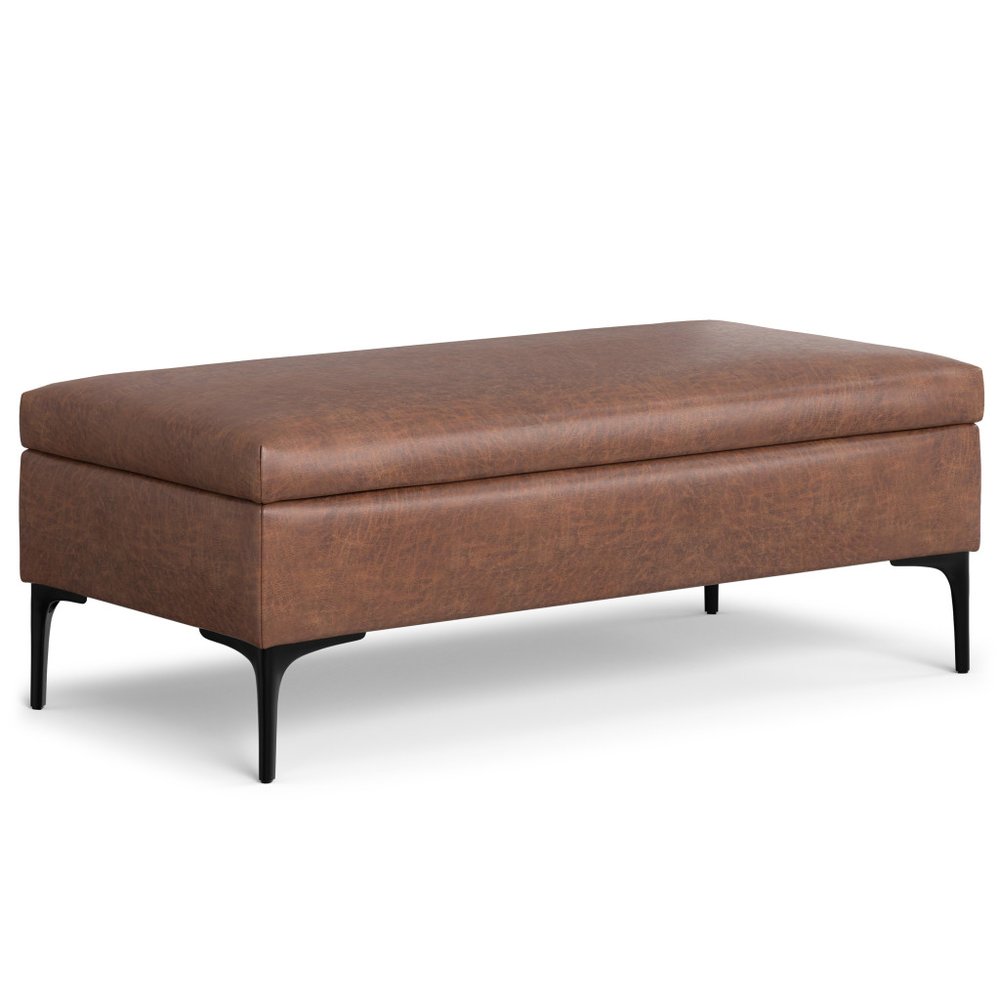 48" Brown And Black Faux Leather Cocktail Ottoman With Storage — view 1