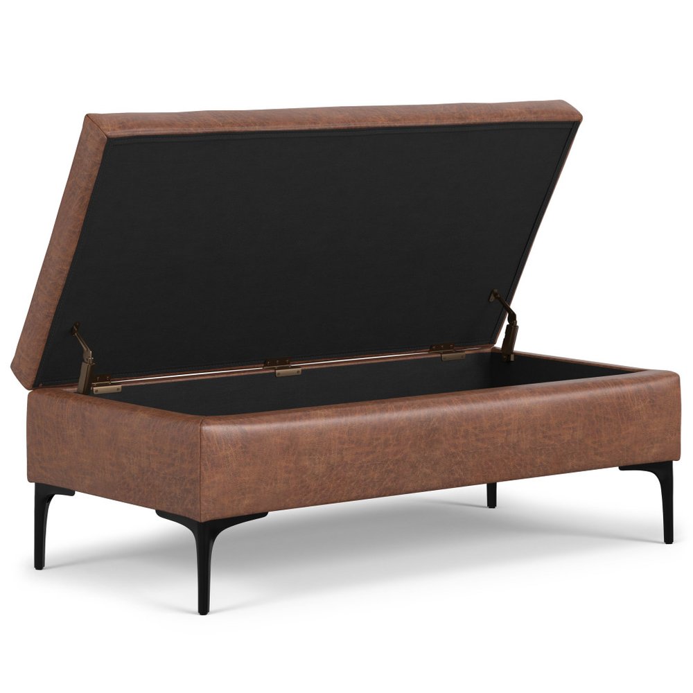 48" Brown And Black Faux Leather Cocktail Ottoman With Storage — view 2