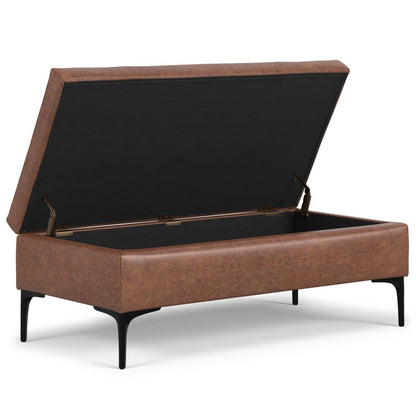 48" Brown And Black Faux Leather Cocktail Ottoman With Storage HomeRoots