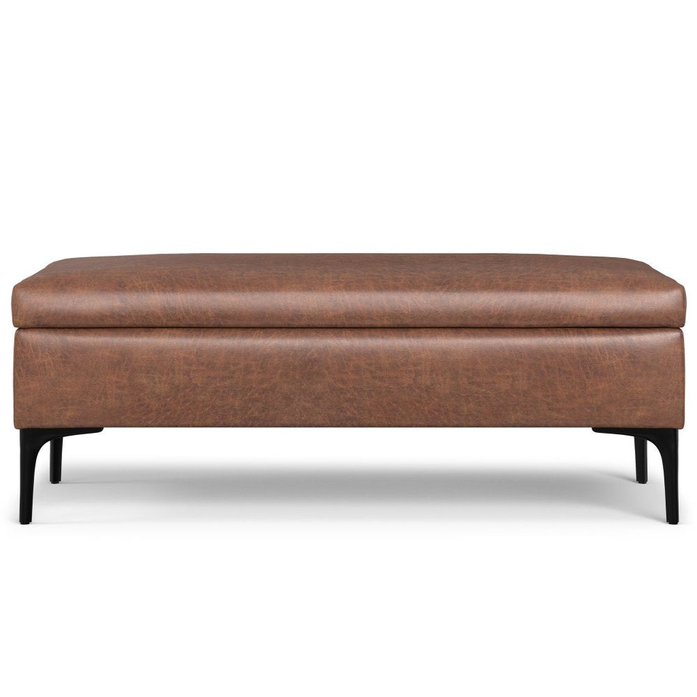 48" Brown And Black Faux Leather Cocktail Ottoman With Storage HomeRoots
