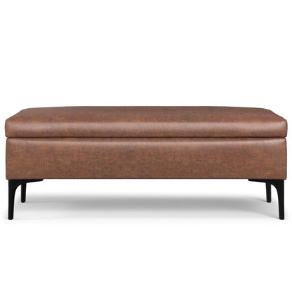 48" Brown And Black Faux Leather Cocktail Ottoman With Storage HomeRoots