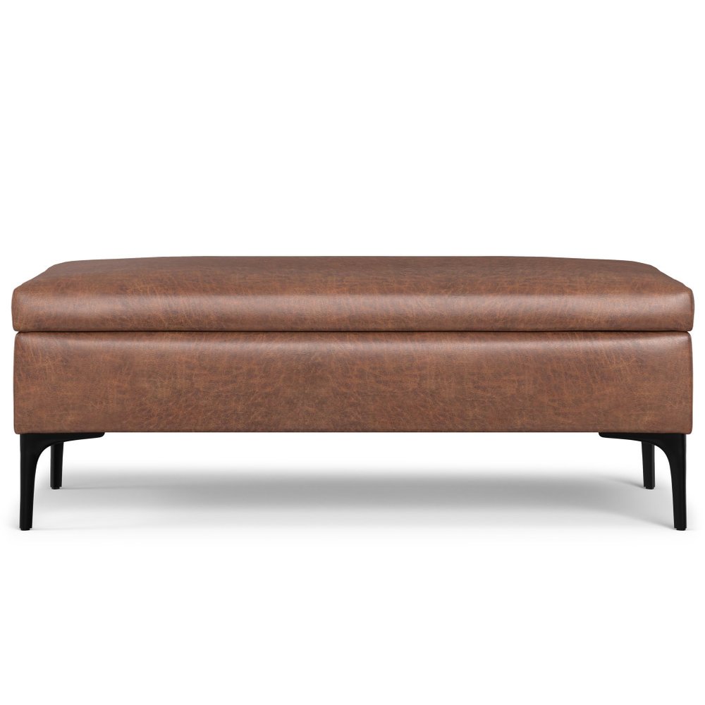 48" Brown And Black Faux Leather Cocktail Ottoman With Storage