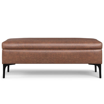 48" Brown And Black Faux Leather Cocktail Ottoman With Storage