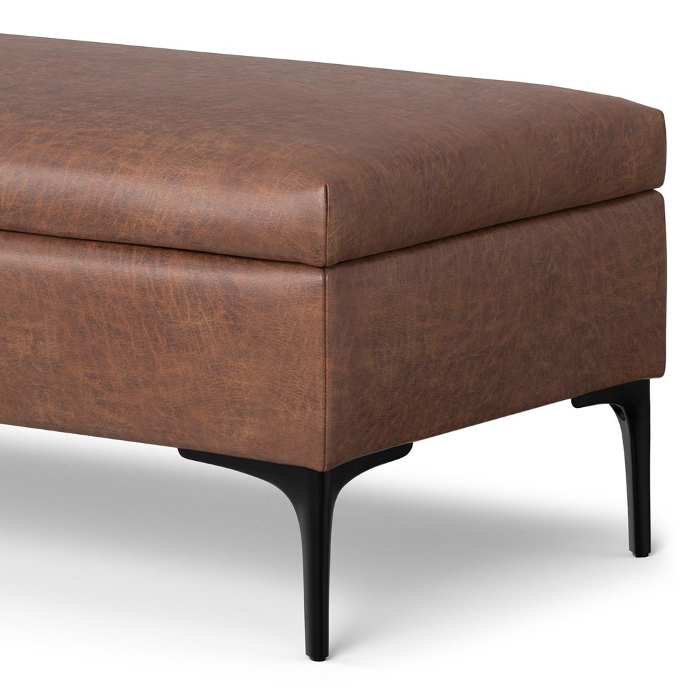 48" Brown And Black Faux Leather Cocktail Ottoman With Storage — view 4