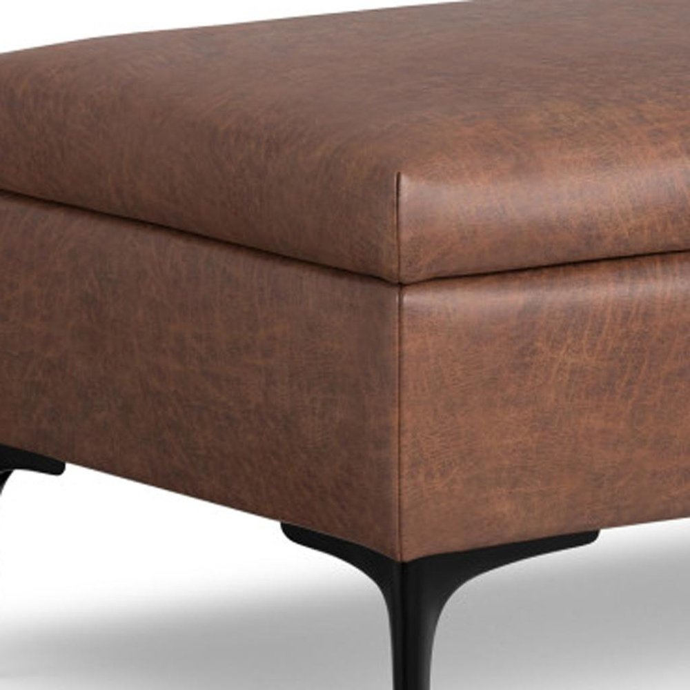 48" Brown And Black Faux Leather Cocktail Ottoman With Storage — view 5