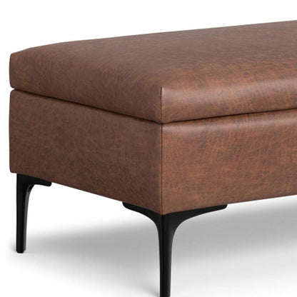 48" Brown And Black Faux Leather Cocktail Ottoman With Storage HomeRoots