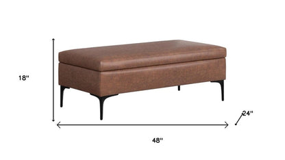 48" Brown And Black Faux Leather Cocktail Ottoman With Storage HomeRoots