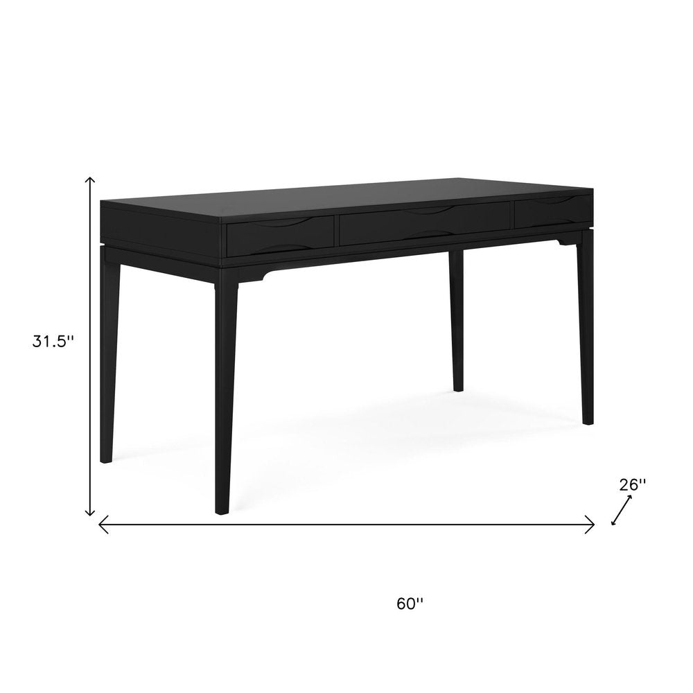 60" Gray Solid Wood Writing Desk With Two Drawers — view 4