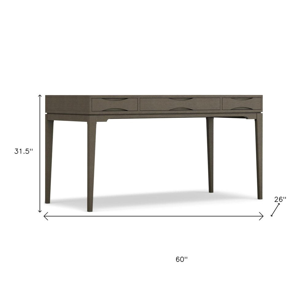 60" Gray Solid Wood Writing Desk With Two Drawers — view 8