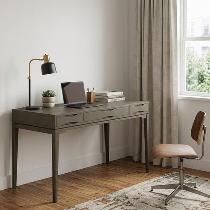 60" Gray Solid Wood Writing Desk With Two Drawers HomeRoots