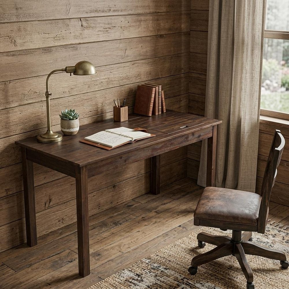 60" Brown and Charcoal Solid Wood Computer Desk — view 5