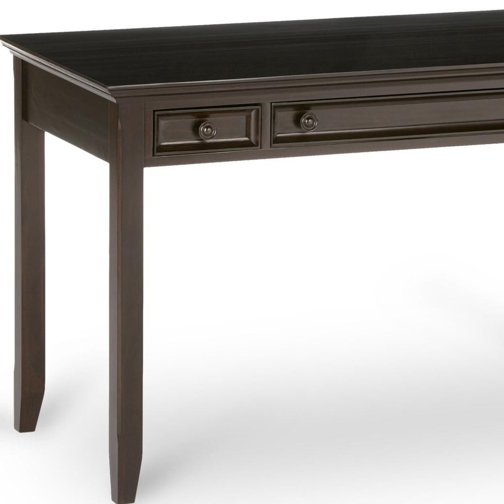 54" Brown Solid Wood Writing Desk With Two Drawers — view 3