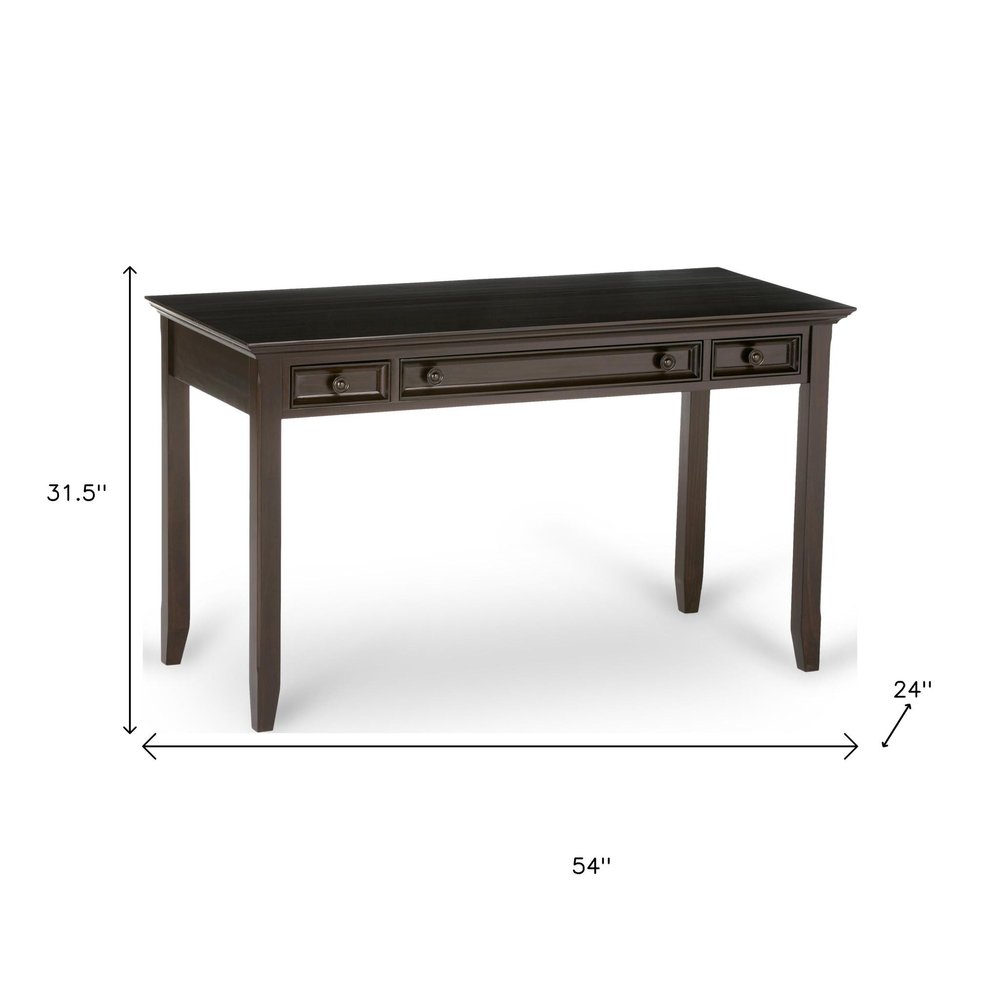 54" Brown Solid Wood Writing Desk With Two Drawers — view 4