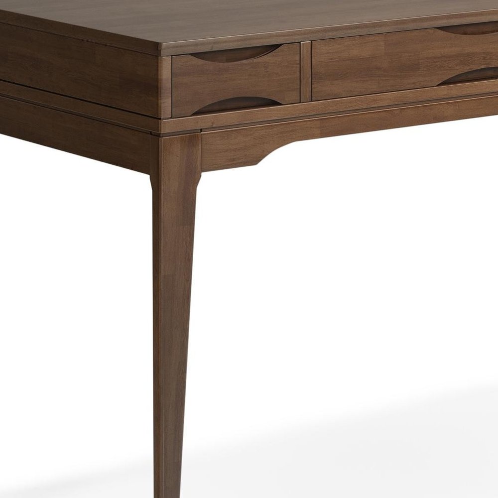 48" Walnut Solid Wood Writing Desk With Two Drawers HomeRoots