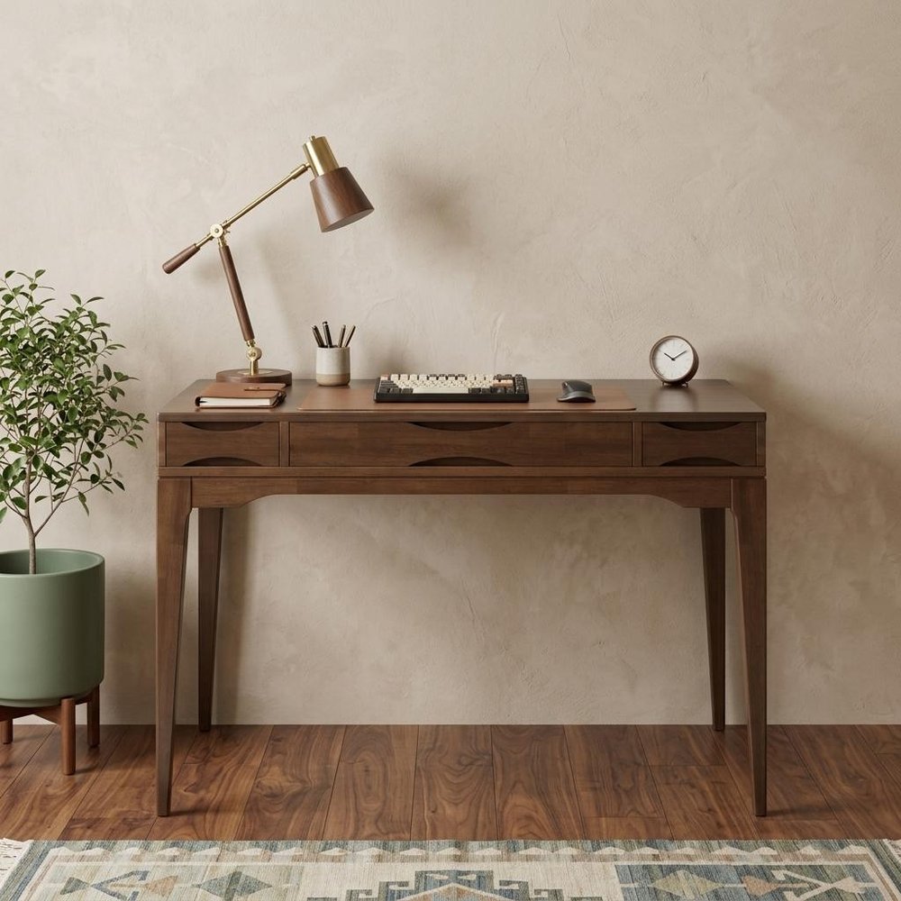 48" Walnut Solid Wood Writing Desk With Two Drawers — view 5