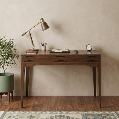48" Walnut Solid Wood Writing Desk With Two Drawers HomeRoots