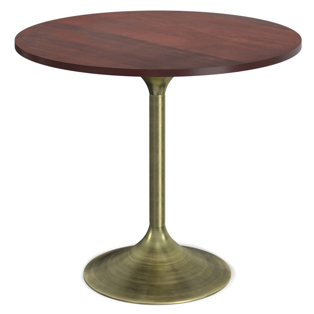 36" Walnut And Antiqued Brass Solid Wood And Iron Pedestal Base Round Top Dining Table HomeRoots