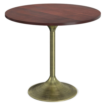 36" Walnut And Antiqued Brass Solid Wood And Iron Pedestal Base Round Top Dining Table HomeRoots
