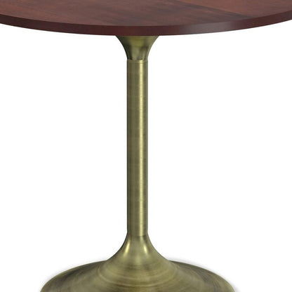 36" Walnut And Antiqued Brass Solid Wood And Iron Pedestal Base Round Top Dining Table HomeRoots