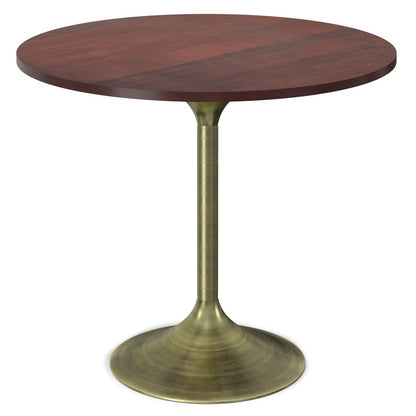 36" Walnut And Antiqued Brass Solid Wood And Iron Pedestal Base Round Top Dining Table HomeRoots