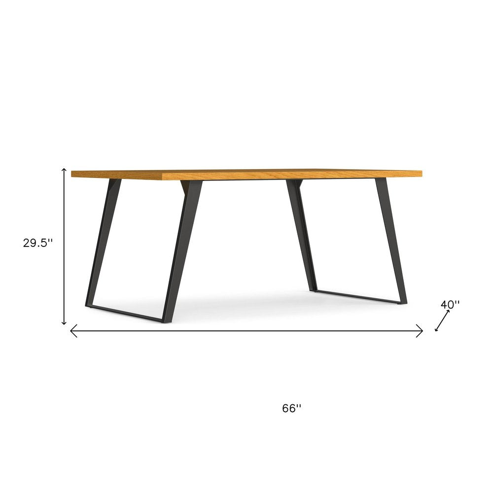66" Oak And Graphite Wood And Iron Sled Base Dining Table HomeRoots