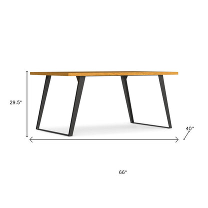 66" Oak And Graphite Wood And Iron Sled Base Dining Table HomeRoots