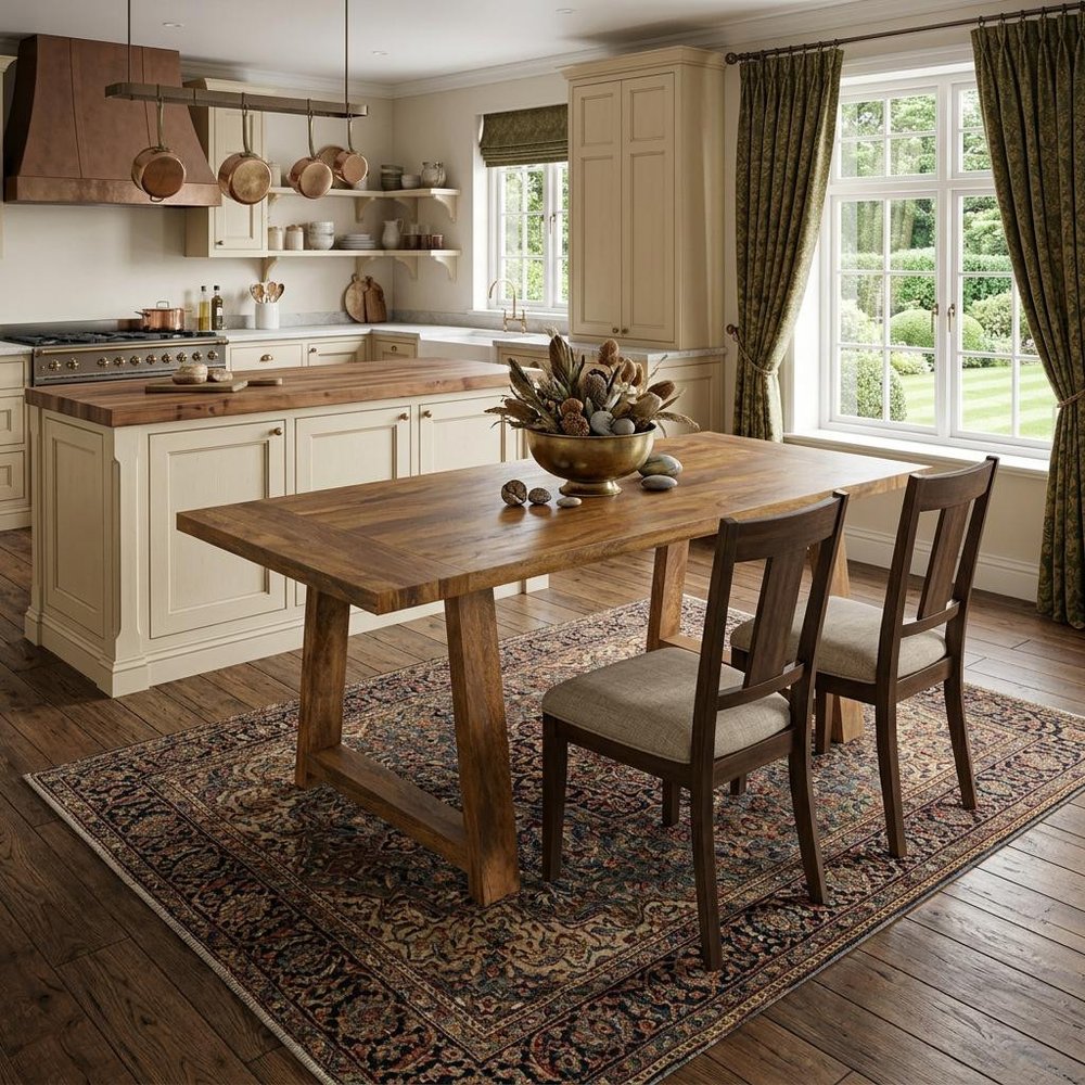 72" Natural Solid Wood Trestle Base Dining Table