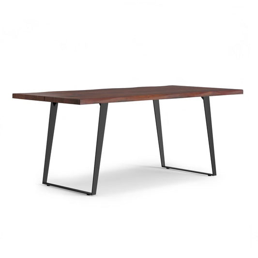 72" Walnut And Black Solid Wood And Iron Sled Base Live Edge Dining Table