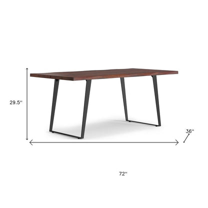 72" Walnut And Black Solid Wood And Iron Sled Base Live Edge Dining Table