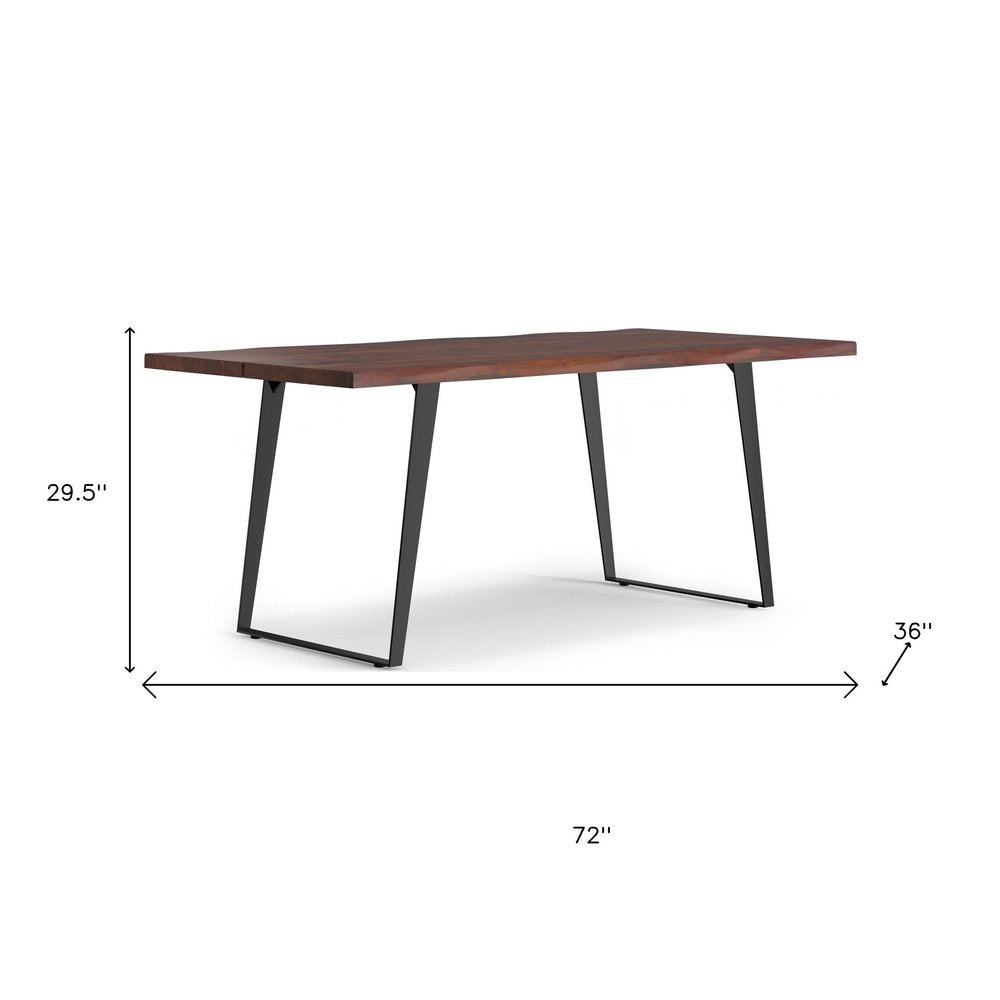 72" Natural And Black Solid Wood And Iron Sled Base Live Edge Dining Table HomeRoots