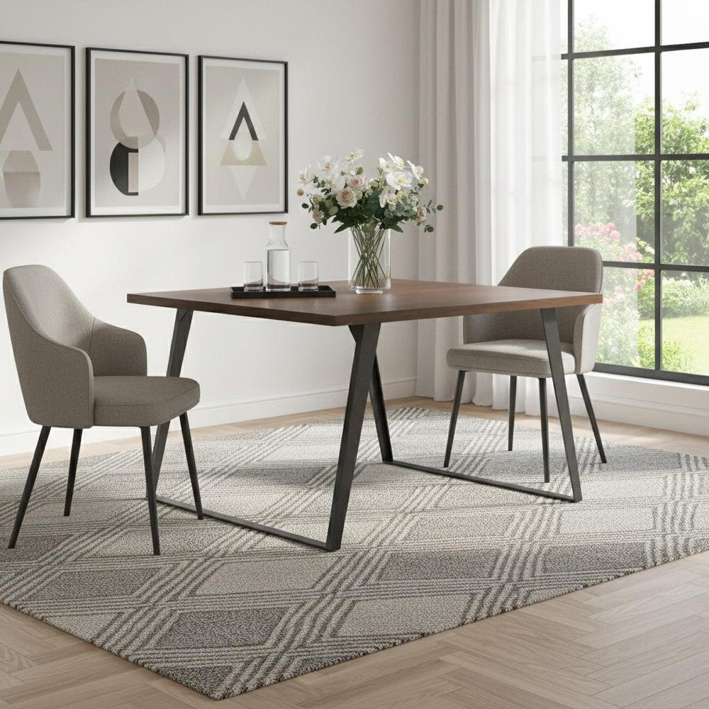 54" Walnut And Graphite Wood And Iron Sled Base Square Dining Table — view 1