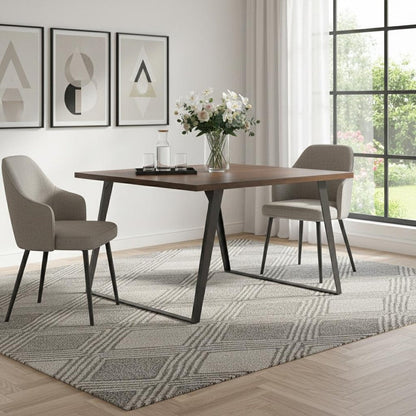 54" Walnut And Graphite Wood And Iron Sled Base Square Dining Table HomeRoots