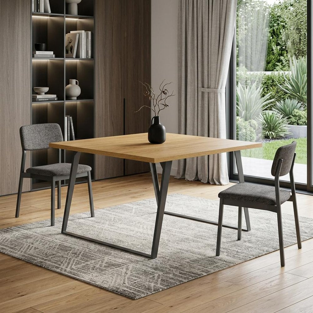 54" Walnut And Graphite Wood And Iron Sled Base Square Dining Table HomeRoots