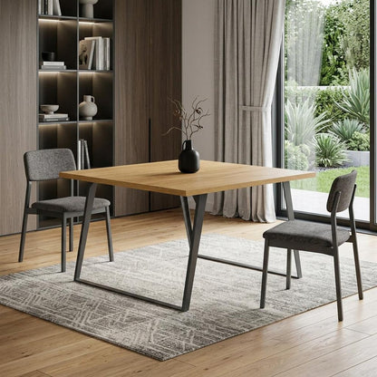54" Walnut And Graphite Wood And Iron Sled Base Square Dining Table HomeRoots