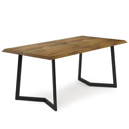 72" Light Brown And Charcoal Solid Wood And Iron Sled Base Dining Table HomeRoots