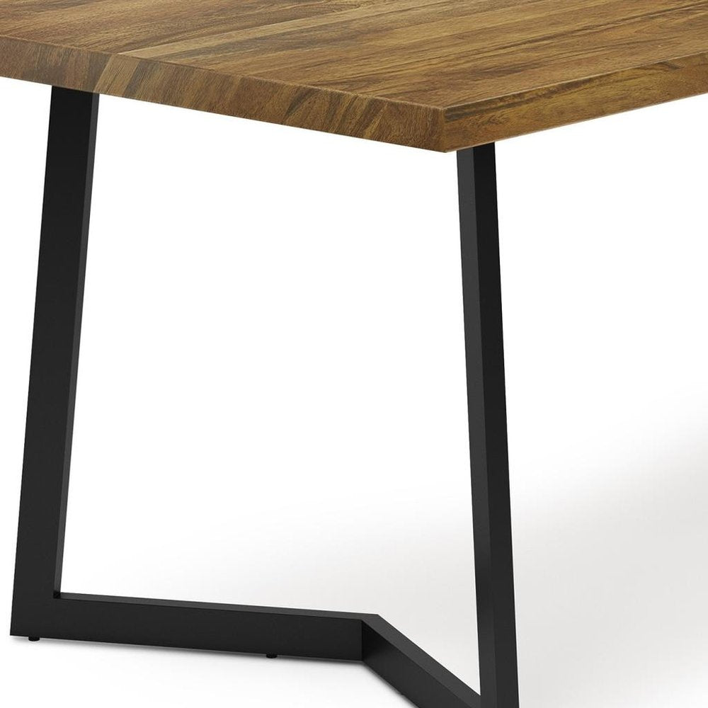 72" Light Brown And Charcoal Solid Wood And Iron Sled Base Dining Table HomeRoots