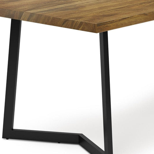 72" Light Brown And Charcoal Solid Wood And Iron Sled Base Dining Table