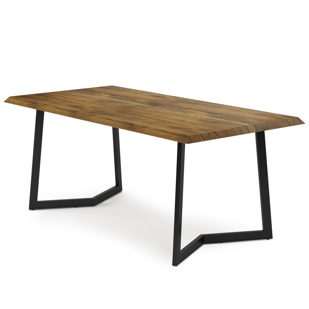 72" Light Brown And Charcoal Solid Wood And Iron Sled Base Dining Table HomeRoots