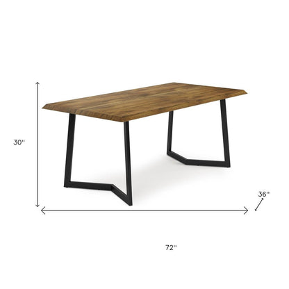 72" Light Brown And Charcoal Solid Wood And Iron Sled Base Dining Table