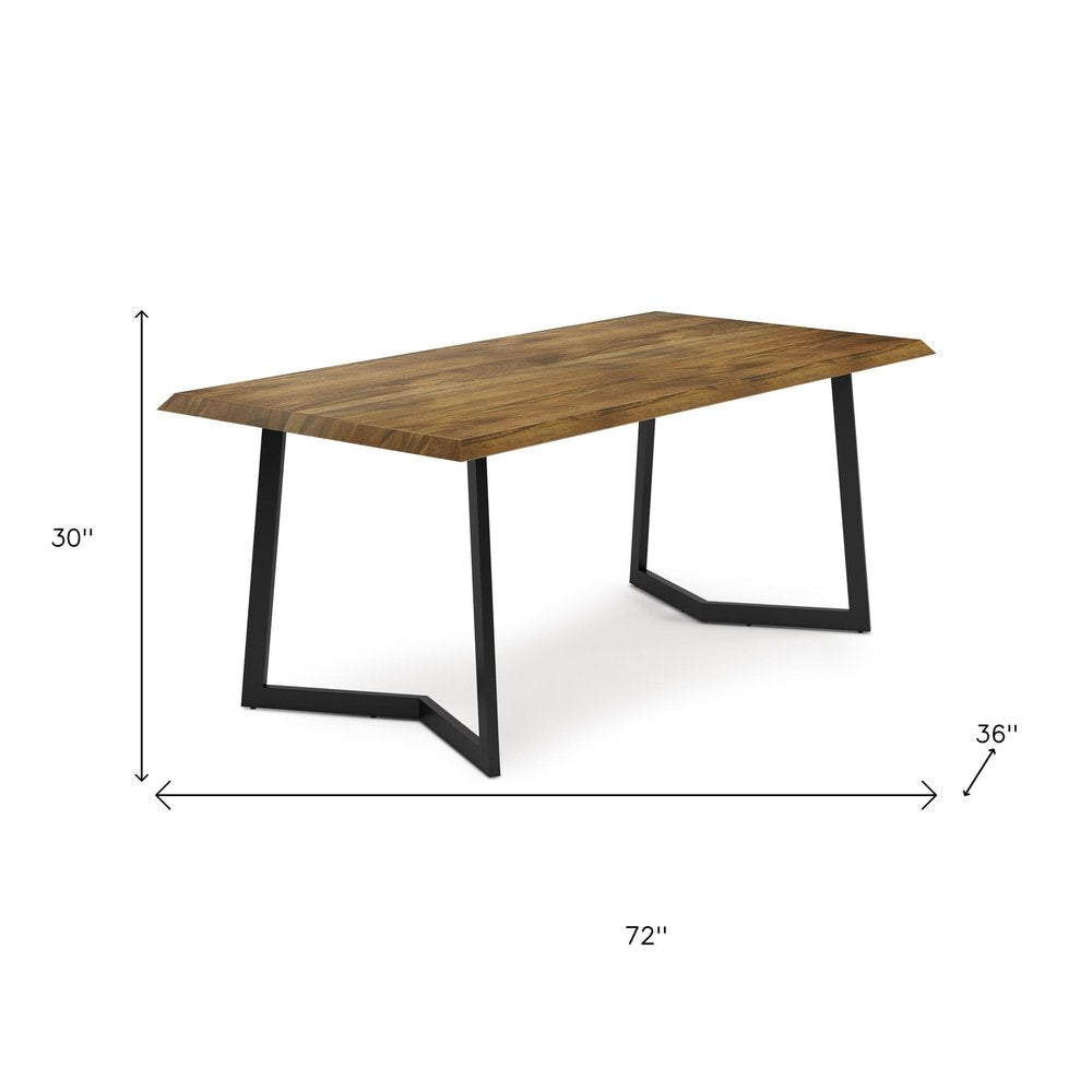 72" Light Brown And Charcoal Solid Wood And Iron Sled Base Dining Table — view 5