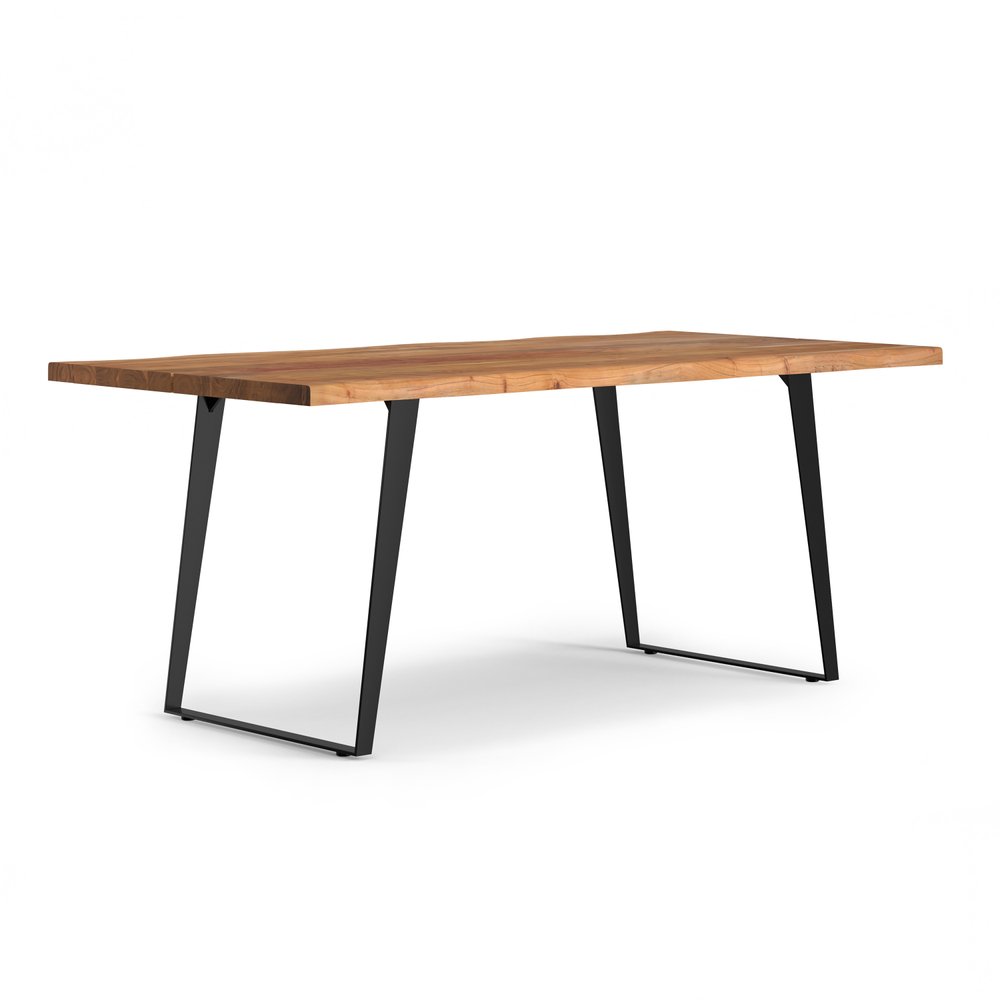 72" Natural And Black Solid Wood And Iron Sled Base Live Edge Dining Table HomeRoots