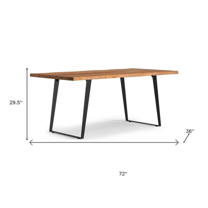 72" Walnut And Black Solid Wood And Iron Sled Base Live Edge Dining Table