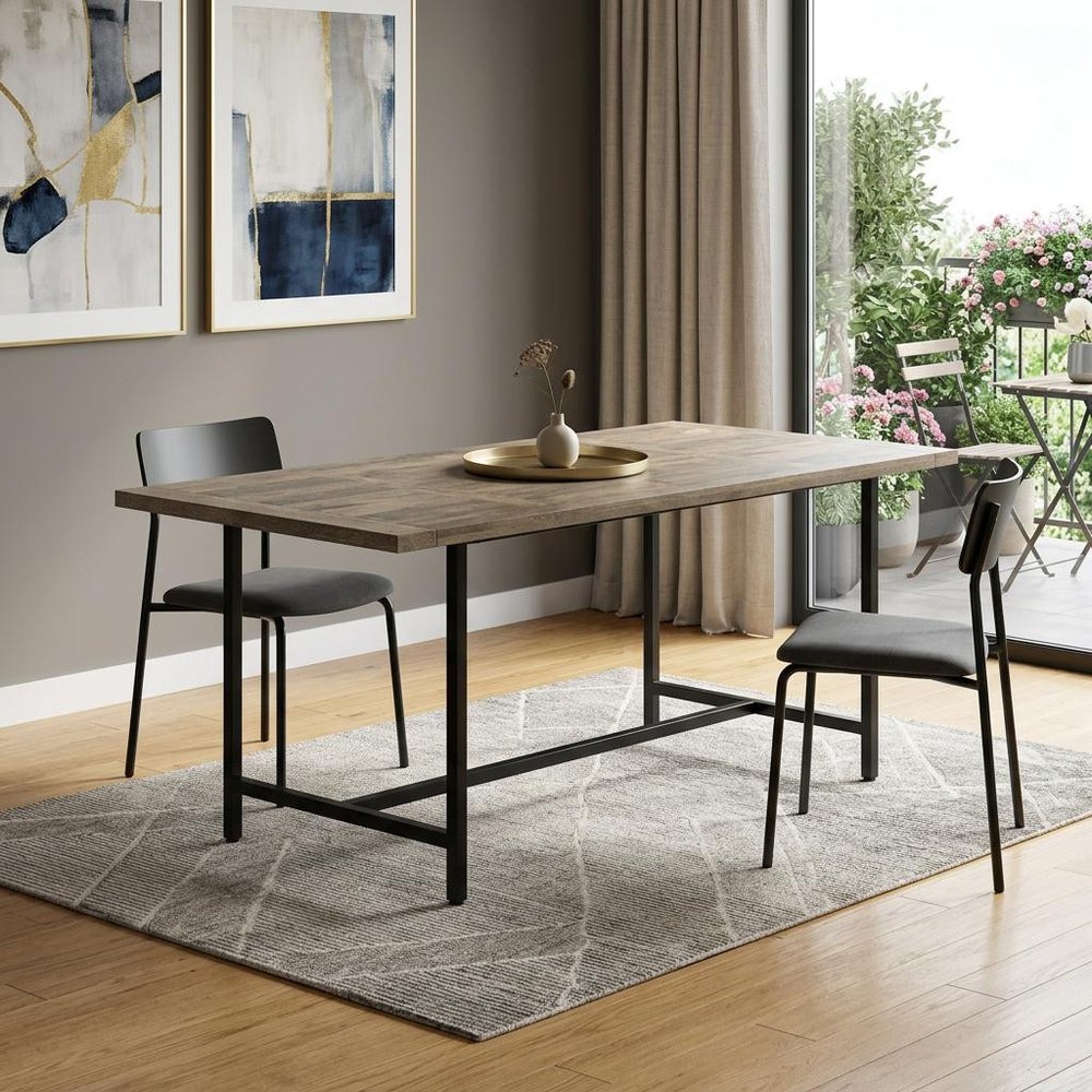 72" Gray And Black Solid Wood And Iron Dining Table HomeRoots