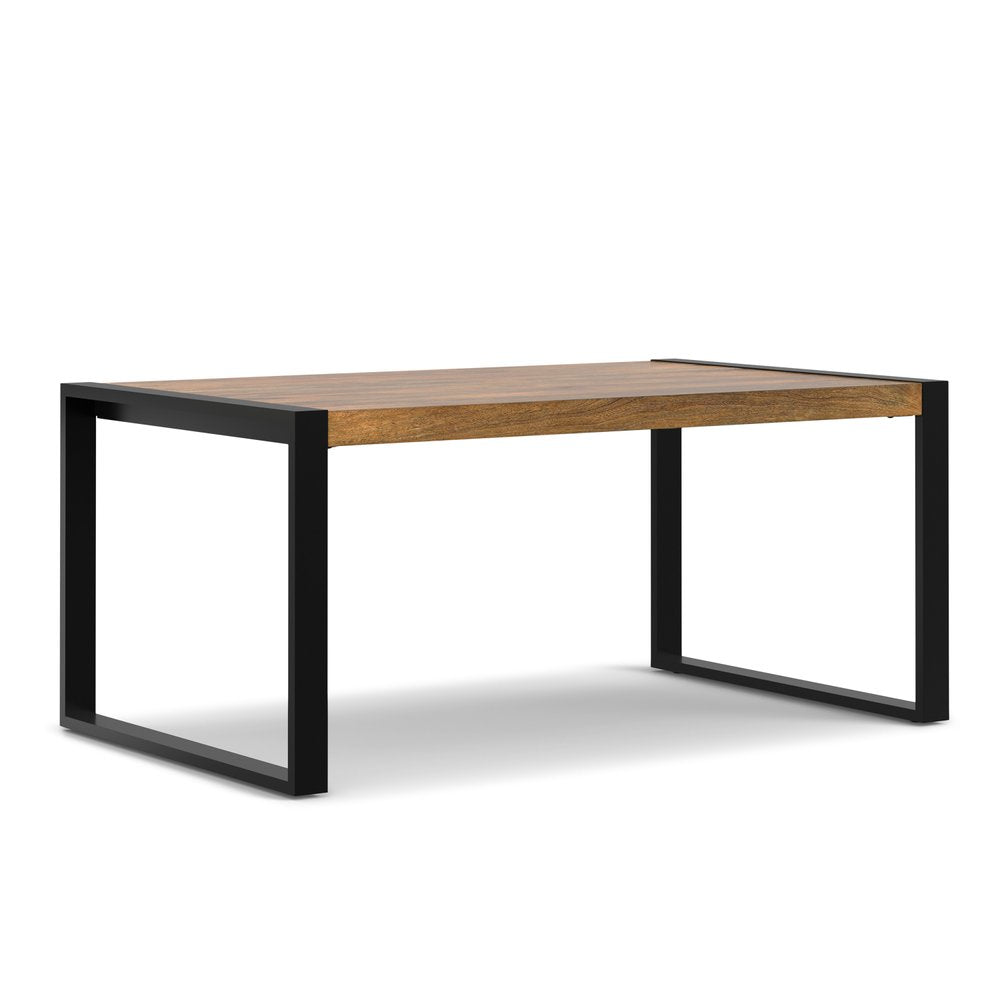 66" Light Brown And Black Solid Wood And Iron Sled Base Dining Table — view 2