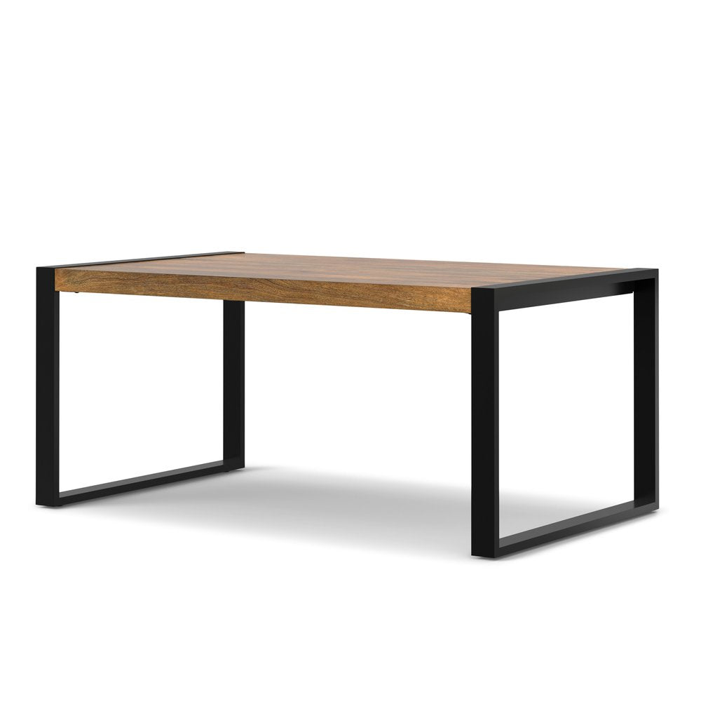 66" Light Brown And Black Solid Wood And Iron Sled Base Dining Table HomeRoots
