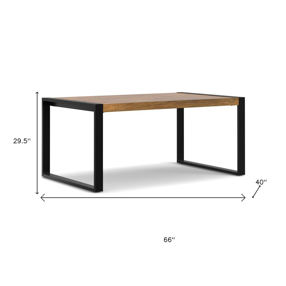 66" Light Brown And Black Solid Wood And Iron Sled Base Dining Table — view 5