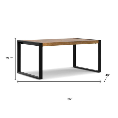 66" Light Brown And Black Solid Wood And Iron Sled Base Dining Table