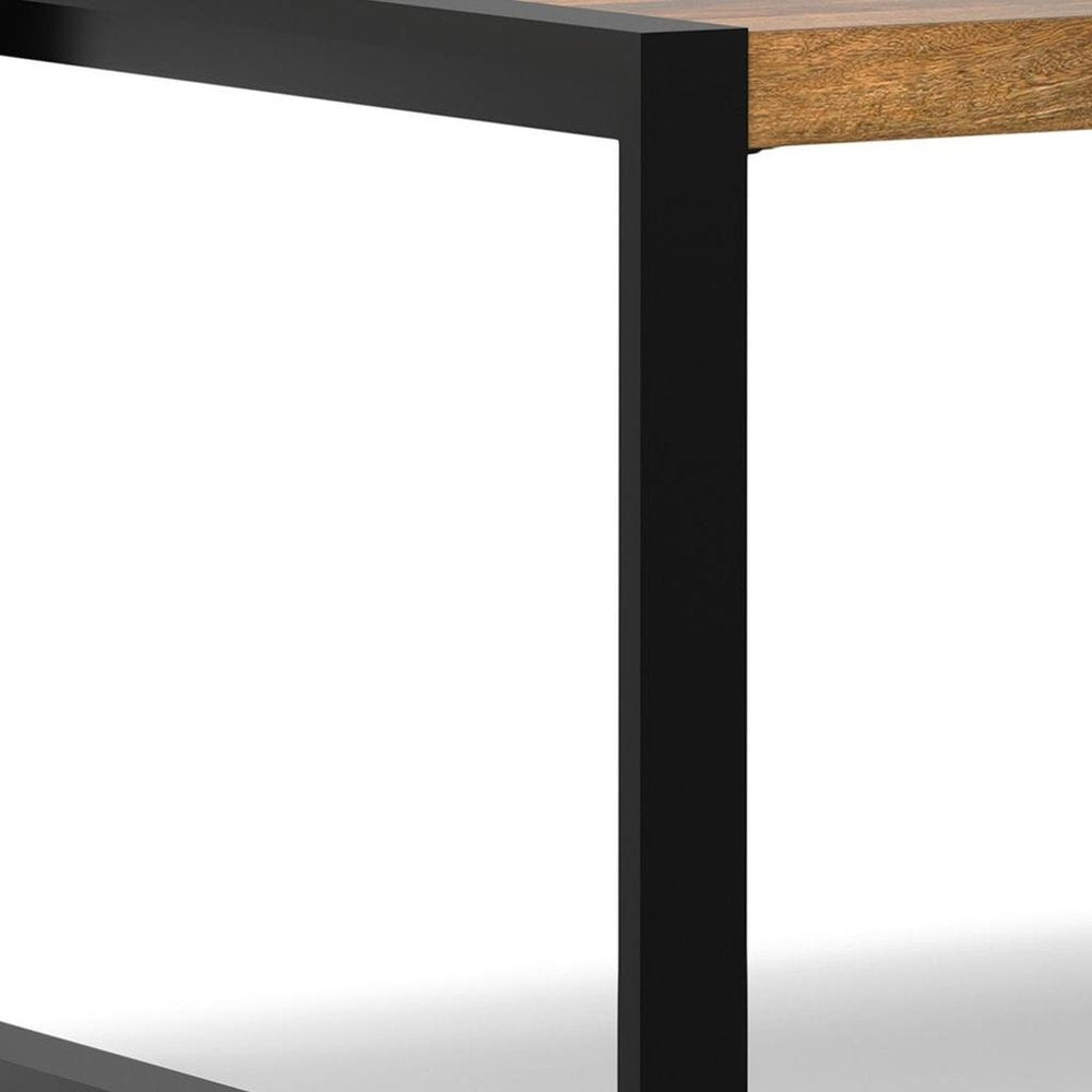 66" Light Brown And Black Solid Wood And Iron Sled Base Dining Table HomeRoots