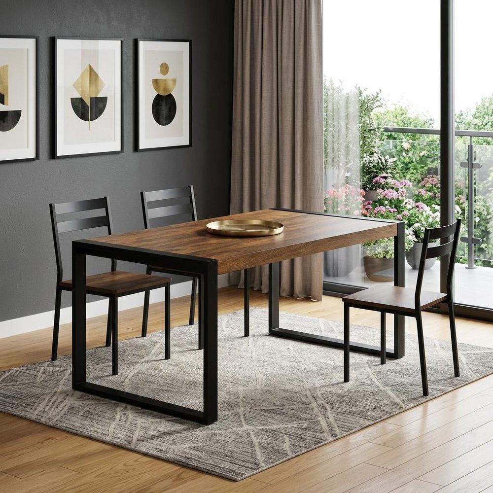 66" Light Brown And Black Solid Wood And Iron Sled Base Dining Table — view 5