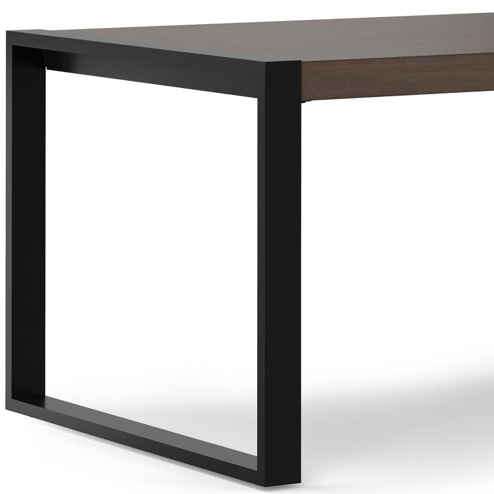 66" Light Brown And Black Solid Wood And Iron Sled Base Dining Table HomeRoots